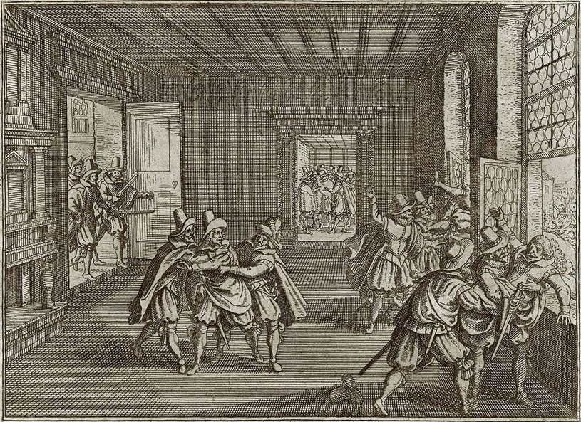 Bild Der Prager Fenstersturz, hist. Darstellung von 1635