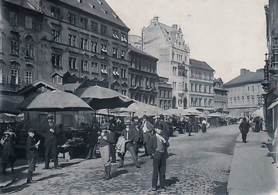 Historische Aufnahme vom Obstmarkt in Prag
