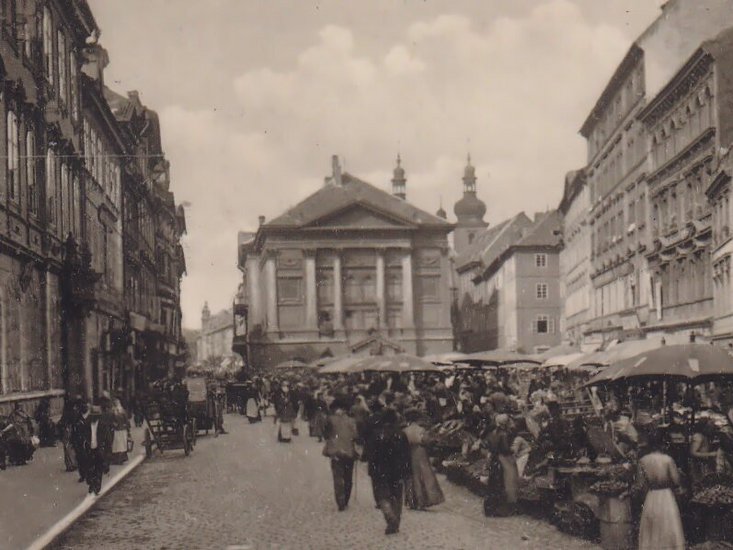 Historische Aufnahme vom Obstmarkt in Prag