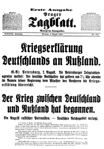 Bild Prager Tagblatt: Kriegserklärung Deutschlands an Russland